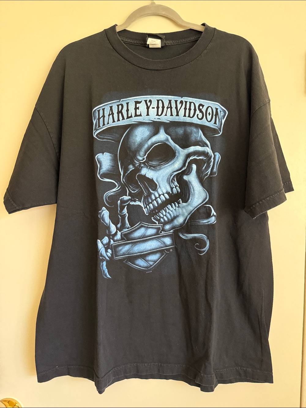 Harley-Davidson Black Short Sleeve Tee with Blue Skull Graphic